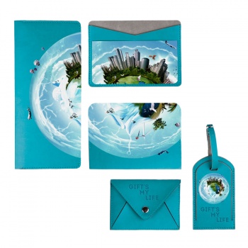 Холдер для паспорта и карт "Emotion", 10*14 см, PU, голубой с серым