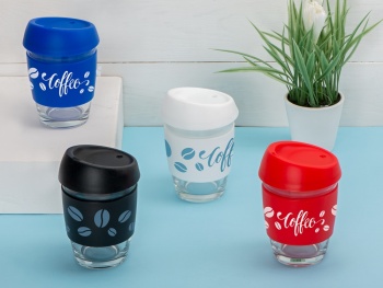 Стеклянный стакан Monday с силиконовой крышкой и манжетой, 350мл, красный