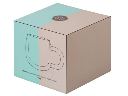Кружка с двойными стенками с широкой ручкой и градиентным покрытием "Fog", бирюзовый
