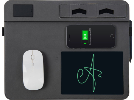 Многофункциональный коврик для мыши «Multi Pad» с беспроводной зарядкой и LCD экраном, 10 Вт, черный