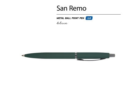 Ручка металлическая шариковая "San Remo", софт-тач, 1.0 мм, зеленый