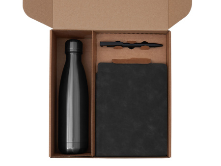 Подарочный набор с термобутылкой, блокнотом, ручкой и чаем, черный