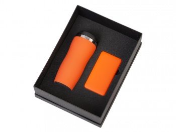 Подарочный набор c вакуумной термокружкой и повербанком С1, оранжевый