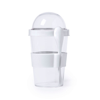 Контейнер для еды YOPLAT с ложкой, белый, 420 мл, 16,3х9см, пластик