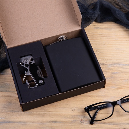 Набор подарочный WORK&REST: фляжка, мультиинструмент, коробка, черный