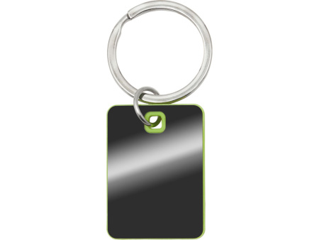 Металлический брелок с пластиковой цветной вставкой "SteelPop Rct", серебристый с зеленым яблоком