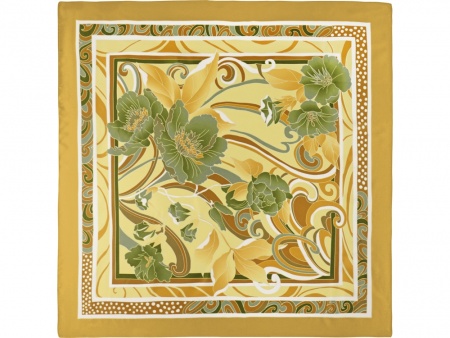 Платок горчичный с цветочным рисунком 880*885 мм в подарочном мешке