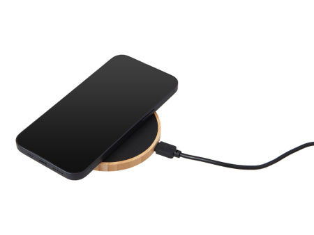 Беспроводное зарядное устройство с подсветкой лого «Reedia S3», 15 Вт, бамбук, черный