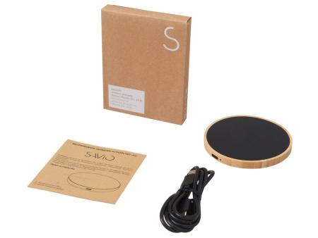 Беспроводное зарядное устройство с подсветкой лого «Reedia S3», 15 Вт, бамбук, черный