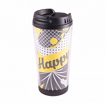 Термокружка PLAN,  350 мл,  пластик,  полиграфическая вставка