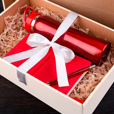 Набор подарочный SUNSHINE: бутылка для воды, бизнес-блокнот, ручка, коробка со стружкой, черный