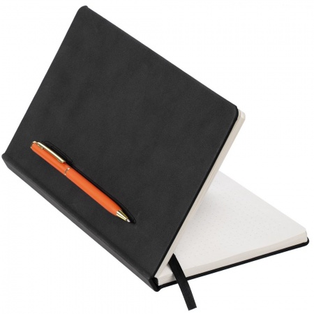 Блокнот Magnet Gold с ручкой, черный с оранжевым