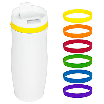 Термокружка вакуумная дорожная "Фантазия-2",  400 мл,  белый  металл