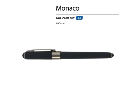 Ручка пластиковая шариковая «Monaco», 0,5мм, синие чернила, черный/вороненая сталь