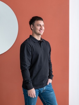 Рубашка поло унисекс STAN длинный рукав хлопок 185, 104LS, Черный,  (173)  (52/XL)