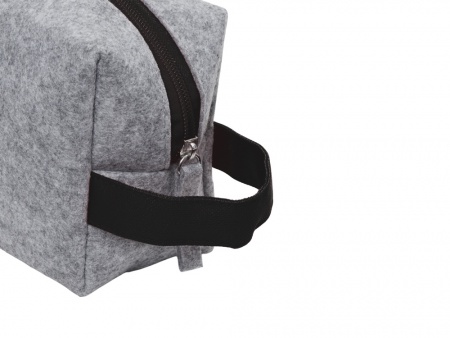 Косметичка из РПЕТ фетра с ручкой "Felt", серый с черным