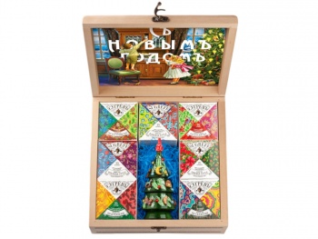 Подарочный набор "Народы России" с чаем и вареньем в деревянной шкатулке без лого