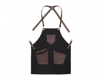 Фартук из канваса с ремнями из натуральной кожи, материал: канвас смесовый, плотность 450 гр/м, натуральная кожа КРС, цвет черный, коричневый темный