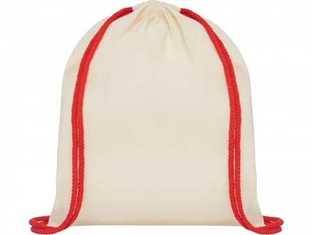 Рюкзак со шнурком Oregon, имеет цветные веревки, изготовлен из хлопка 100 г/м2, бежевый/красный