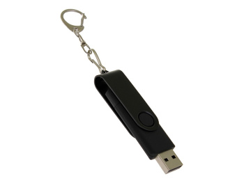 USB-флешка на 16 Гб 2 в 1 поворотный механизм, c дополнительным разъемом Type-C с одноцветным металлическим клипом, черный