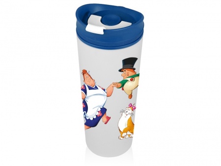 Термокружка пластиковая, двухцветная 500 мл "Карлсон", белый/синий