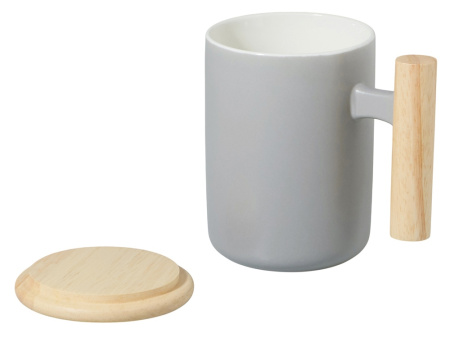 Кружка с ручкой и крышкой из каучукового дерева Jeny, серый