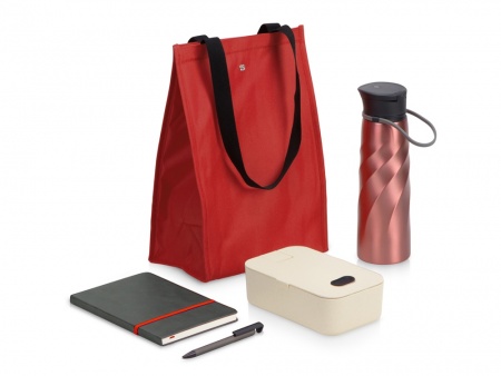 Подарочный набор с блокнотом, ручкой, ланчбоксом и бутылкой для воды "Breaktime",красный