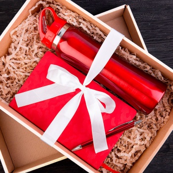 Набор подарочный SUNSHINE: бутылка для воды, бизнес-блокнот, ручка, коробка со стружкой, зеленый