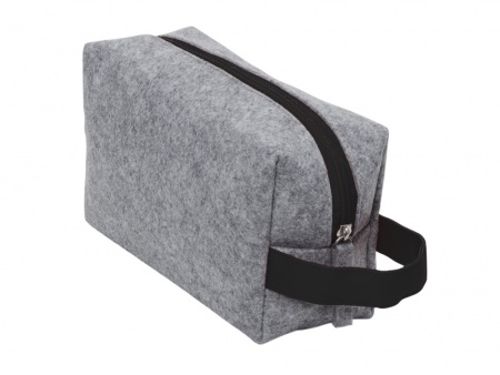 Косметичка из РПЕТ фетра с ручкой "Felt", серый с черным