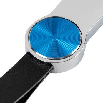 USB flash-карта UFO (16Гб), серебристый с синим, 8,8х1х0,5см,металл, искусственная кожа