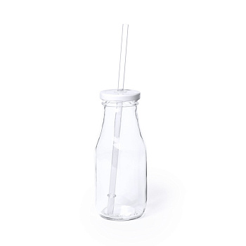 Бутылка ABALON с трубочкой, 320 мл, стекло, прозрачный, белый