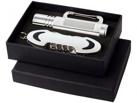 Подарочный набор Ranger с фонариком и ножом, серебристый