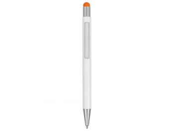 Ручка металлическая шариковая «Flowery» со стилусом и цветным зеркальным слоем, белый/оранжевый (Р)