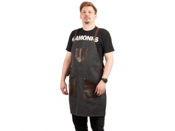 Фартук из канваса с ремнями из натуральной кожи, материал: канвас смесовый, плотность 450 гр/м, натуральная кожа КРС, цвет черный, коричневый темный