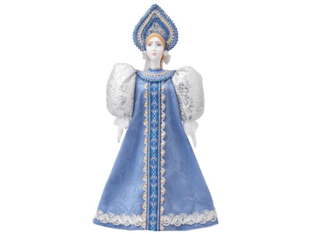 Подарочный набор: кукла фарфоровая, чай "Малина с мятой", голубой